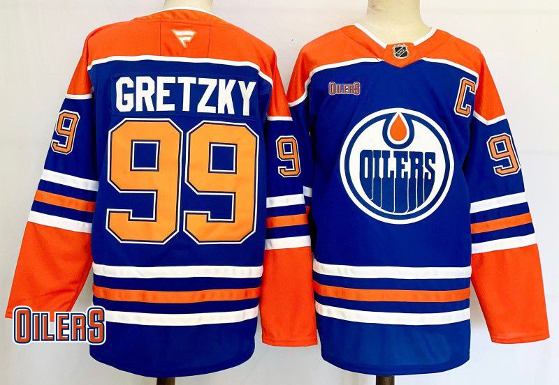 Men Edmonton Oilers #99 Gretzky Blue Fanatics 2025 NHL Jersey style 2